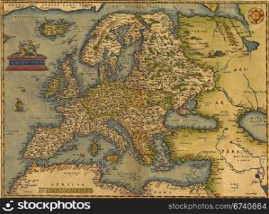 Antique Map of Europe, by Abraham Ortelius, circa 1570