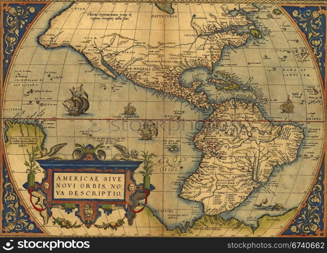 Antique Map of North and South America by Abraham Ortelius, circa 1570