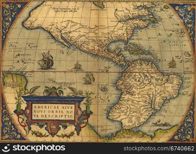 Antique Map of North and South America by Abraham Ortelius, circa 1570