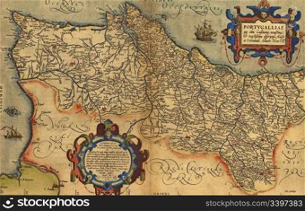 Antique Map of Portugal, by Abraham Ortelius, circa 1570