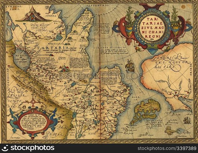 Antique Map of Tartary, China and Japan by Abraham Ortelius, circa 1570