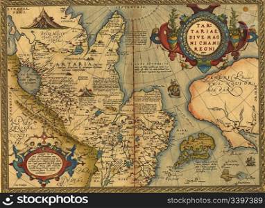 Antique Map of Tartary, China and Japan by Abraham Ortelius, circa 1570