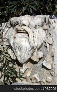 Antique marble mask in Bodrum, Turkey