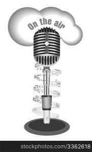 Antique microphone with music note on white