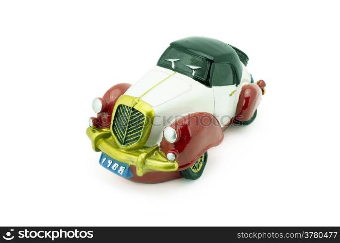 Antique model car on a white background.