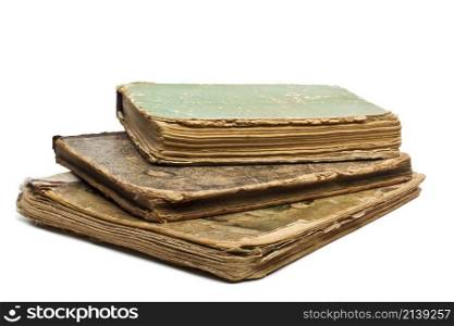 Antique old books isolated on white background. Antique old books on white