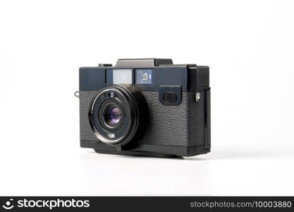 Antique old fashion film camera front view isolated on white background including clipping path