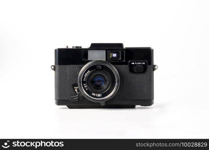 Antique old fashion film camera front view isolated on white background including clipping path