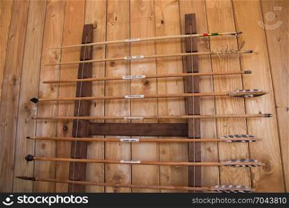 Antique old wooden arrows