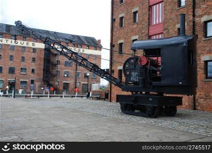 antique railway steam crane on Gloucester Docks, England (UK)