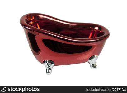 Antique red claw footed bathtub for bathing or relaxing - path included