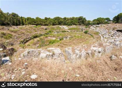 antique Roman amphitheater in Syracuse, Sicily, Italy