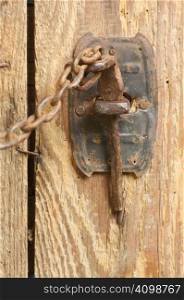Antique Rusty Barn Door Latch and Chain
