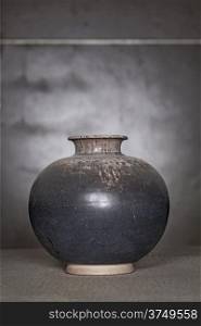 Antique scratch black ceramic vase (Still life)