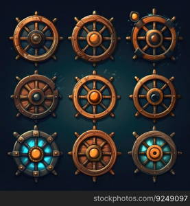 antique ship weel game ai generated. cruise equipment, vintage direction, navy control antique ship weel game illustration. antique ship weel game ai generated