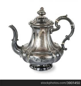 Antique silver coffee pot on a white background