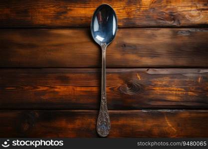 Antique spoon on a wooden table. Generative AI