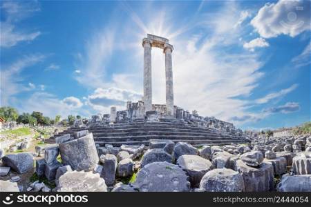 Antique Temple of Apollo in Didim city in the Turkey by day. Antique Temple of Apollo in Didim city in Turkey by day