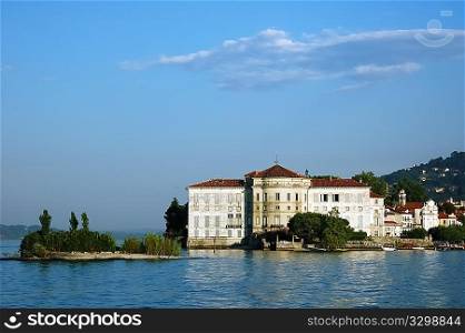 Antique villa on lake costline; Lago Maggiore, Italy.