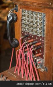 Antique Vintage Telephone Switchboard, Communication Connection Concept. Antique Vintage Telephone Switchboard, Communication Connection