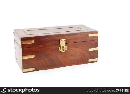 antique wooden chest isolated on white background