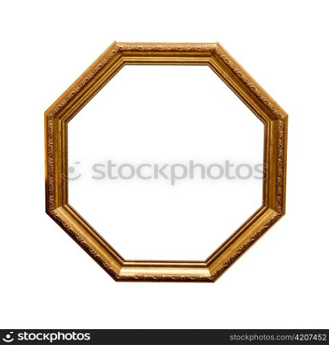 antique wooden hexahedron frame isolated on a white background
