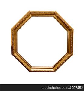 antique wooden hexahedron frame isolated on a white background