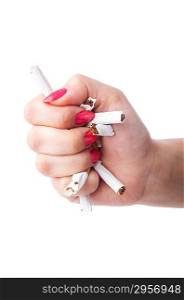 Antismoking concept with cigarettes and hand