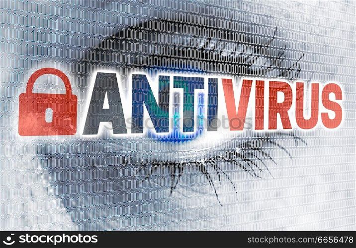 Antivirus eye with matrix looks at viewer concept.. Antivirus eye with matrix looks at viewer concept