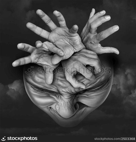 Anxiety disorder and psychological stress as human feelings of fear and mental suffering or nervousness and the feeling of panic and anxiousness representing extreme worry in a 3D illustration style.