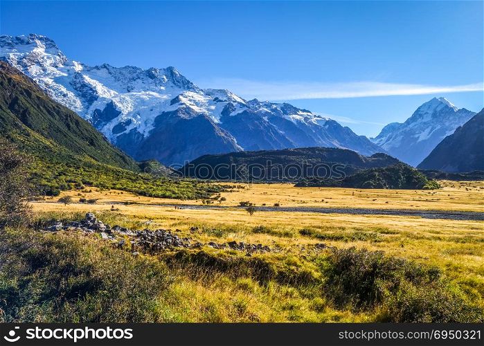 Aoraki Mount Cook mountain landscape, New Zealand. Aoraki Mount Cook, New Zealand