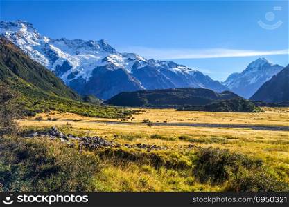 Aoraki Mount Cook mountain landscape, New Zealand. Aoraki Mount Cook, New Zealand