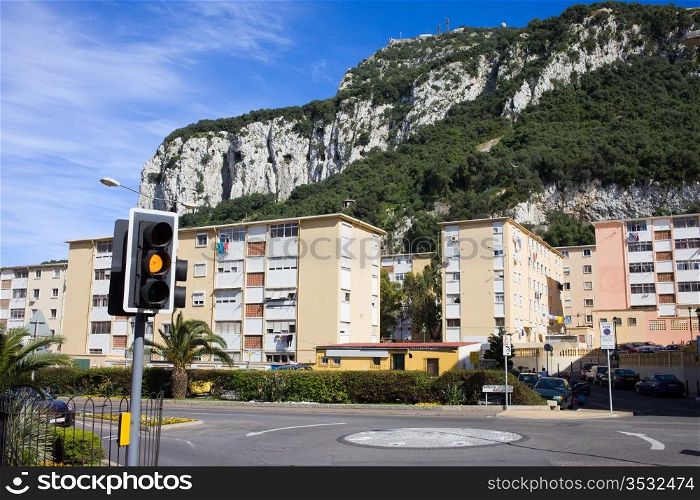 Apartment buildings at the foot of Gibraltar Rock.
