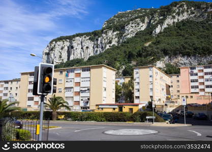 Apartment buildings at the foot of Gibraltar Rock.