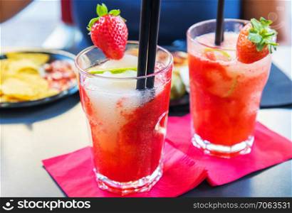 aperitif with strawberry cocktail