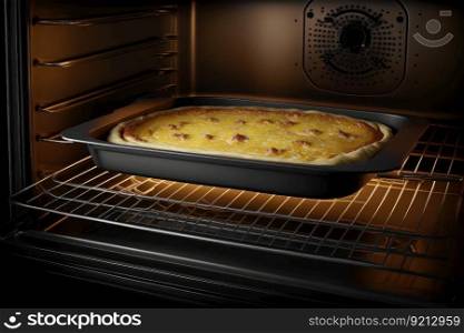 apfelkuchen cake in oven on baking tray, created with generative ai. apfelkuchen cake in oven on baking tray