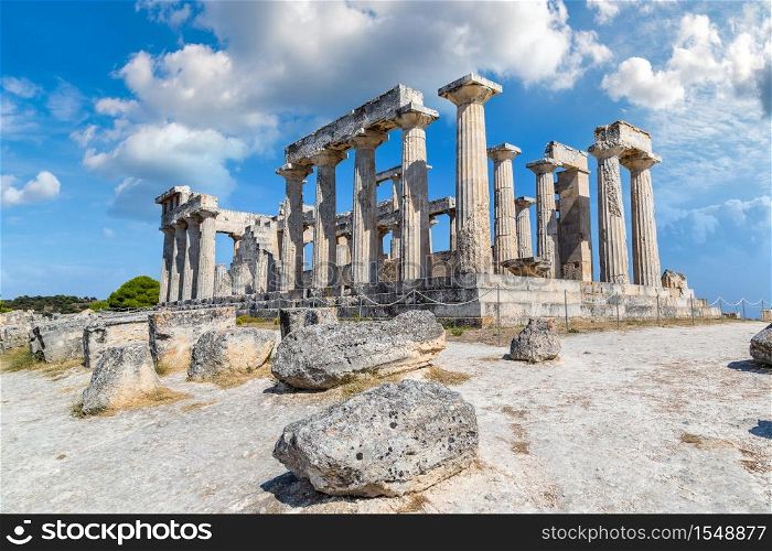 Aphaia temple on Aegina island in a summer day in Greece