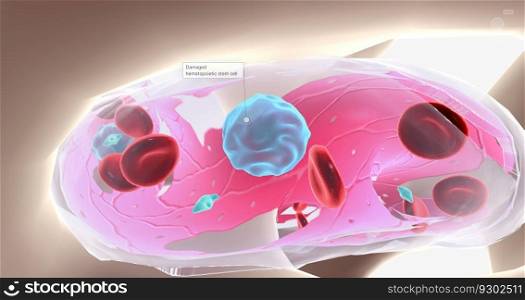 Aplastic anemia is a blood disease characterized by the reduced production of blood cells. 3D rendering. Aplastic anemia is a blood disease characterized by the reduced production of blood cells.