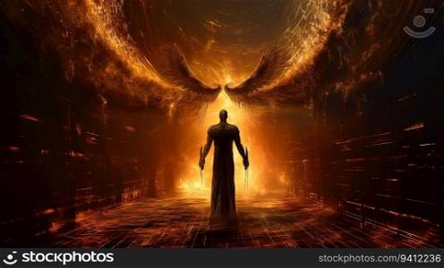 Apocalyptic religious hell monster, demon. End of the world, Armageddon of evil. Header banner mockup with copy space. AI generated.. Apocalyptic religious hell monster, demon. End of the world, Armageddon of evil. AI generated.