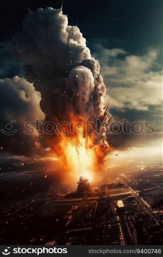 Apocalyptic Scene of International Space Shuttle Collision. Generative ai. High quality illustration. Apocalyptic Scene of International Space Shuttle Collision. Generative ai