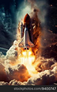 Apocalyptic Scene of International Space Shuttle Collision. Generative ai. High quality illustration. Apocalyptic Scene of International Space Shuttle Collision. Generative ai