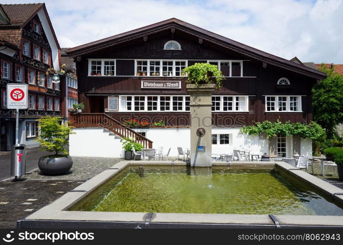 APPENZELLER, SWITZERLAND - CIRCA JULY 2016 Square with fountain