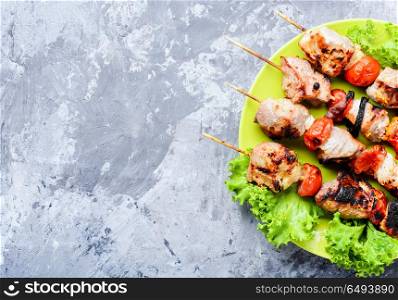 Appetizer kebab,grilled meat. Grilled shish kebab or shashlik on skewers.Eastern food.BBQ