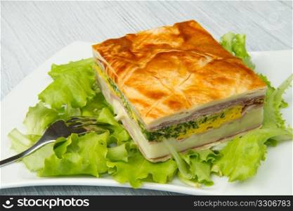 appetizer with ham, cheese and vegetables