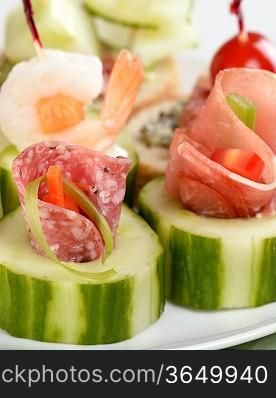 Appetizers With Smoked Meat ,Seafood And Vegetables