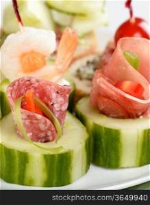 Appetizers With Smoked Meat ,Seafood And Vegetables