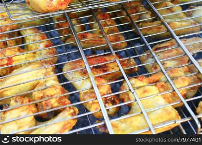 appetizing barbecue from chicken &amp;#39;s meat cooked on the fire