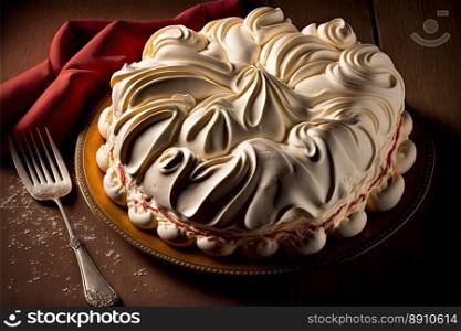 Appetizing cake covered in cream close up. Generative AI