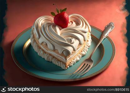 Appetizing cake covered in cream close up. Generative AI