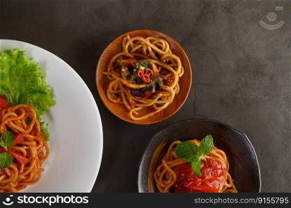 appetizing cooked spaghetti italian pasta with tomato sauce